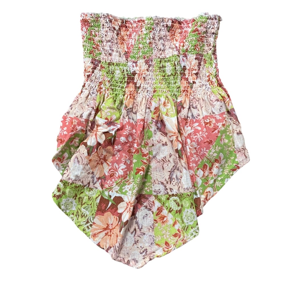 Forever 21 Tube Top‎ Womens Small Multicolor Floral Smocked Handkerchief Hem